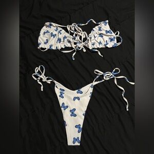 White and Blue Butterfly Bikini Set size medium